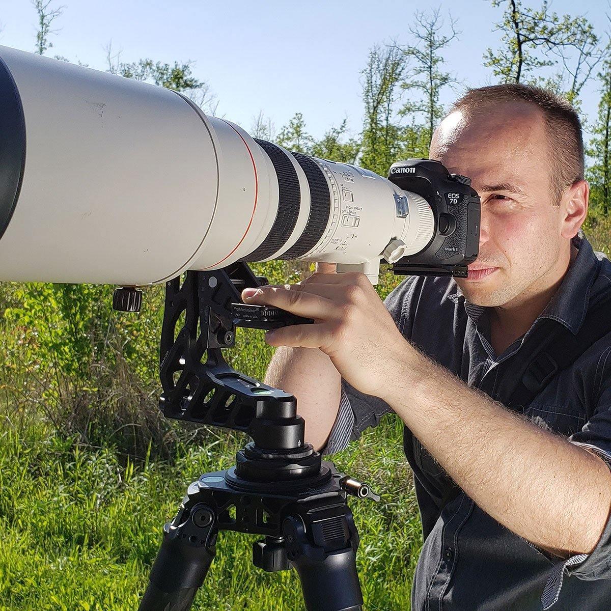 with GKjr Gimbal Head and 500mm Canon Lens on TR424L Tripod